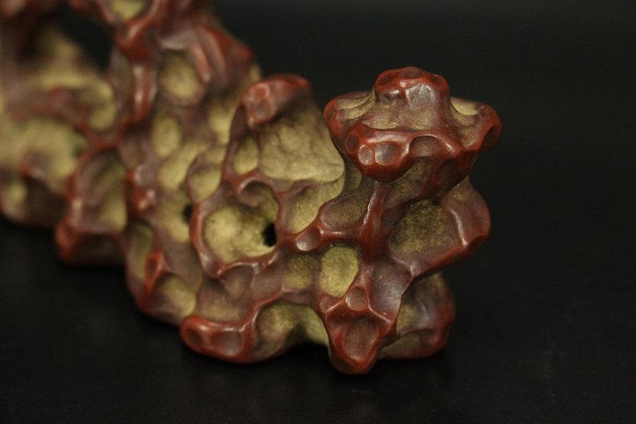 中国美術 朱泥 庭岩形 筆架 文房四宝 在印(HA520)