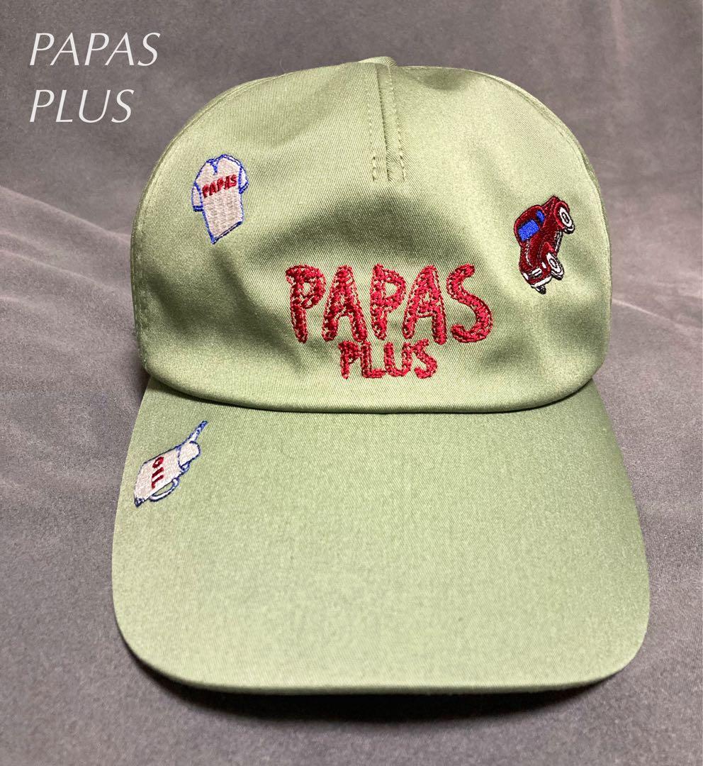 美品 未使用 PAPAS PLUS + パパス プラス刺繍 キャップ カーキ