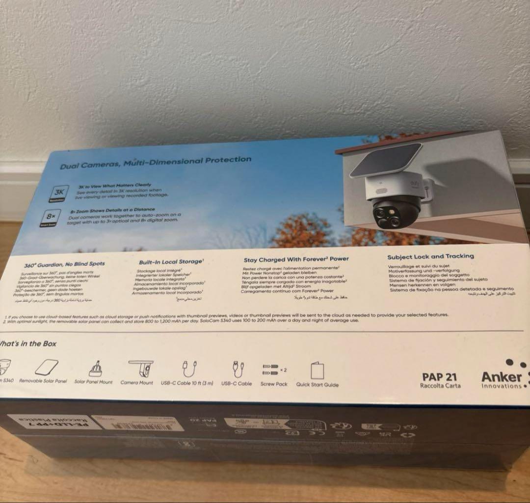新品 Anker eufty solocam s340 ソーラー充電防犯カメラ