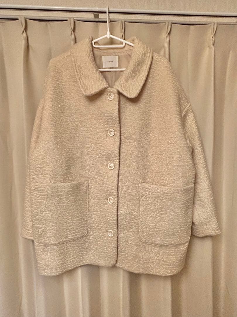 hinari ステンカラーシャギーミドルコート