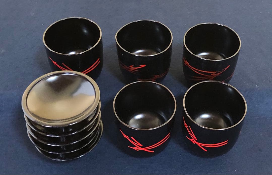 懐石 松葉絵 箸洗5客 木製漆器 平安 光阿弥造 共箱　250905H3