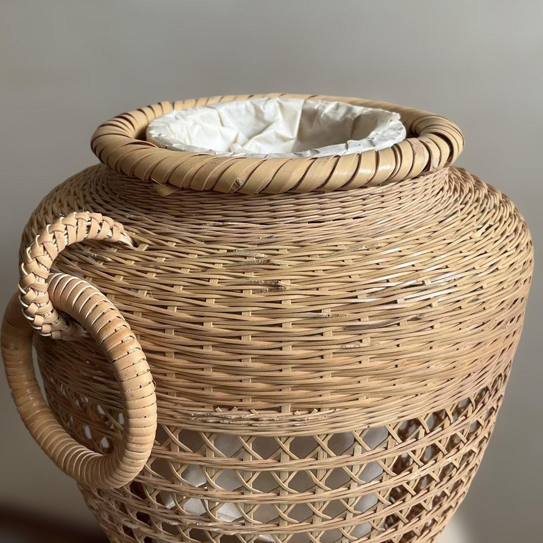 竹清作 花入耳付花籠竹籠 竹細工 細密編 茶道具