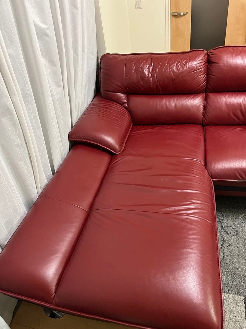 ●期間限定●赤いレザーコーナーソファ