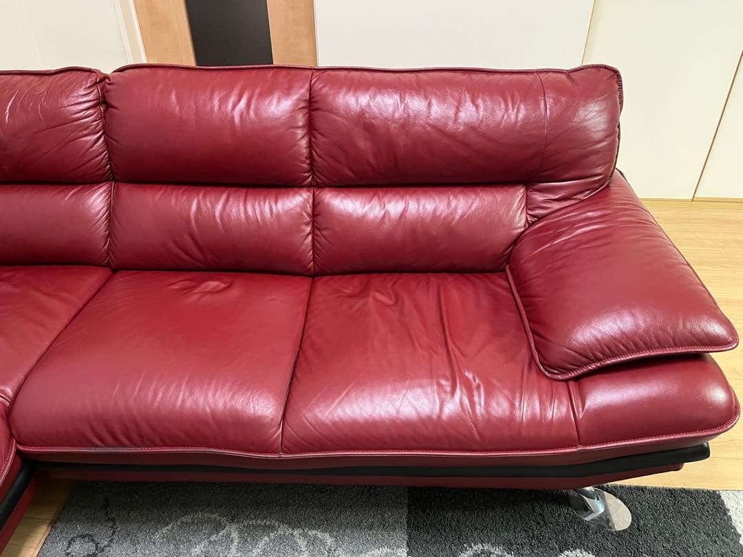 ●期間限定●赤いレザーコーナーソファ