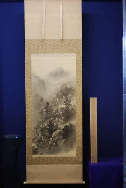 真作/緑雲/山村帰樵図/布袋屋掛軸HC-460