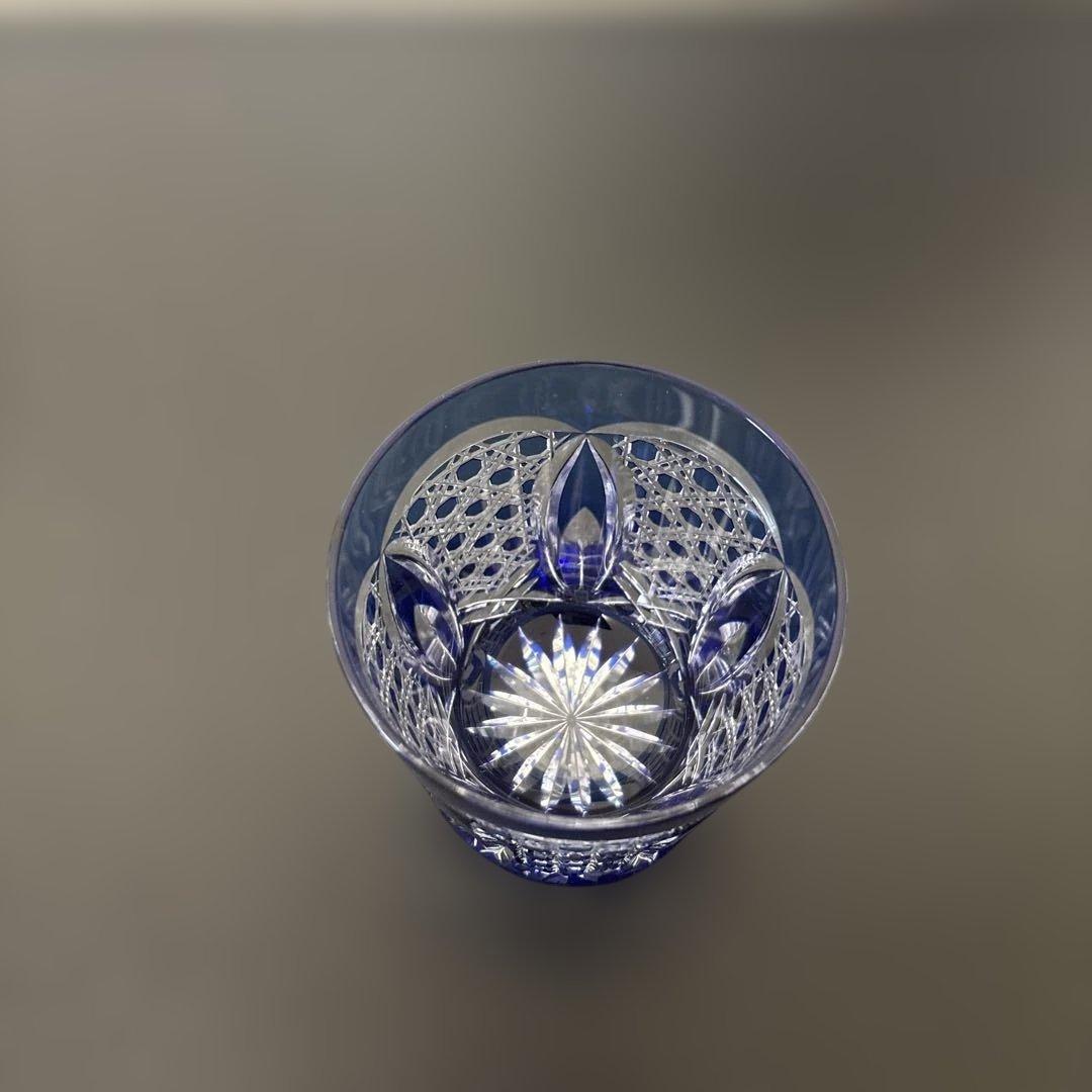 江戸切子　カガミクリスタル　木村秋男デザイン　ロックグラス　青