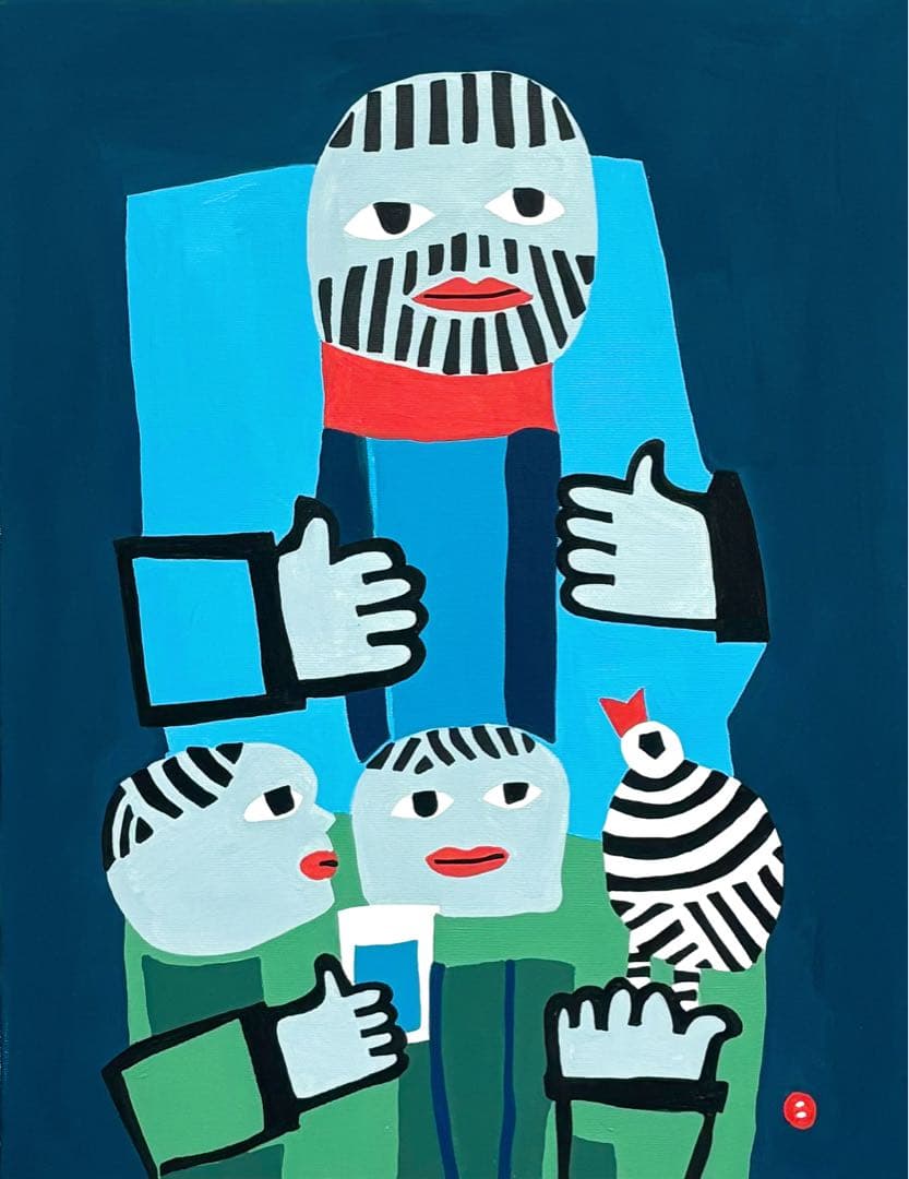 【F6号】手描き　畦地梅太郎【山の家族】 人気　代表作　サイン　落款　額縁