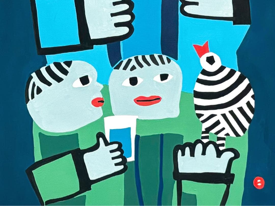 【F6号】手描き　畦地梅太郎【山の家族】 人気　代表作　サイン　落款　額縁