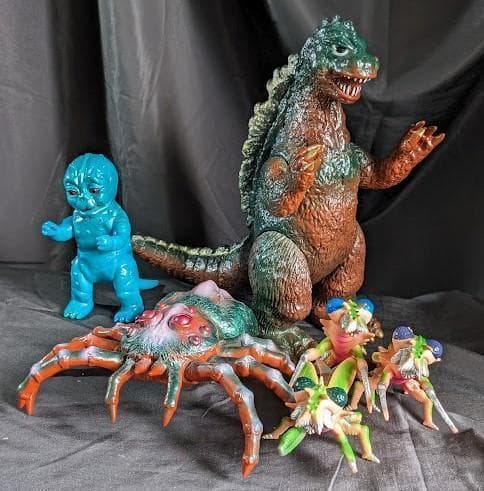 ジャイアントゴジラ＆ミニラ＆クモンガ＆カマキラス（ブルマァク他）ソフビ６体セット