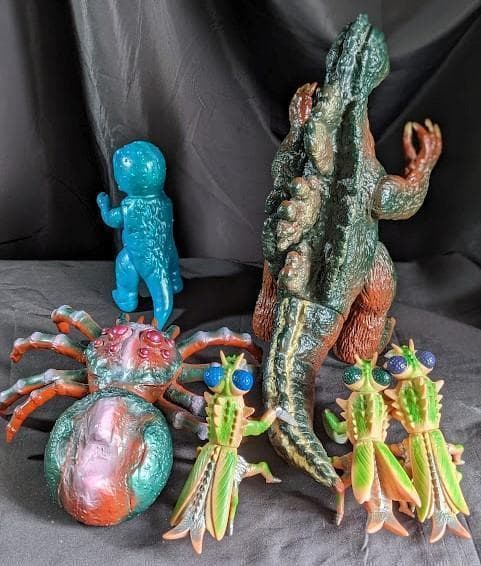 ジャイアントゴジラ＆ミニラ＆クモンガ＆カマキラス（ブルマァク他）ソフビ６体セット