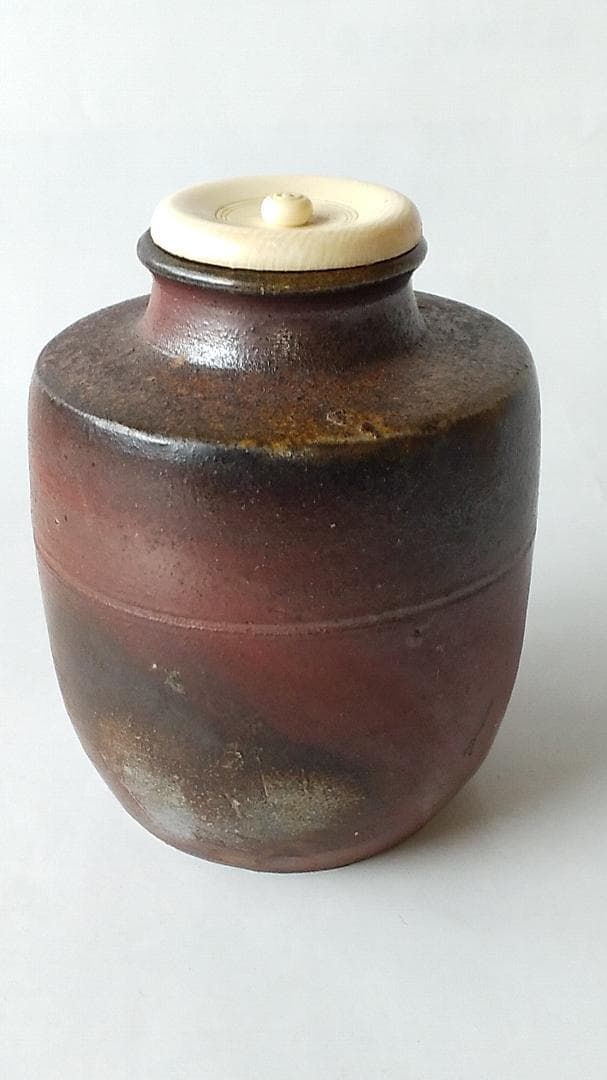 備前焼 竹内靖之 作 備前茶入 仕覆 国司間道 茶道具 共箱 栞 茶入 新品