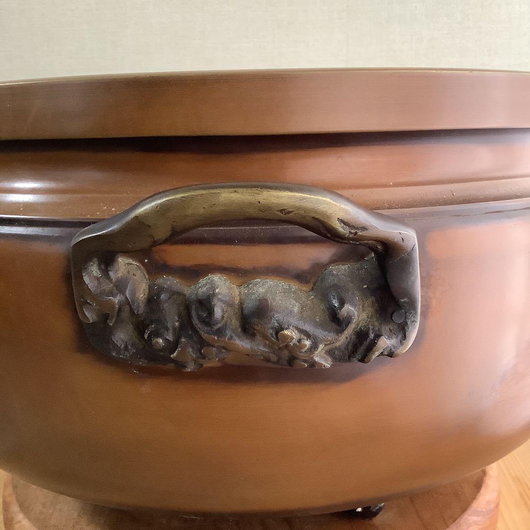 大型宣徳火鉢　台座付