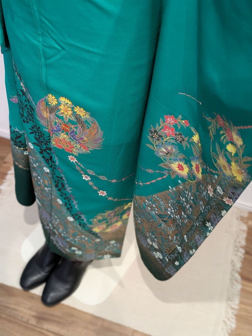 振袖フルセット 身丈164裄70 豪華振袖 金銀彩 緑 黒 更紗 逸品 成人式