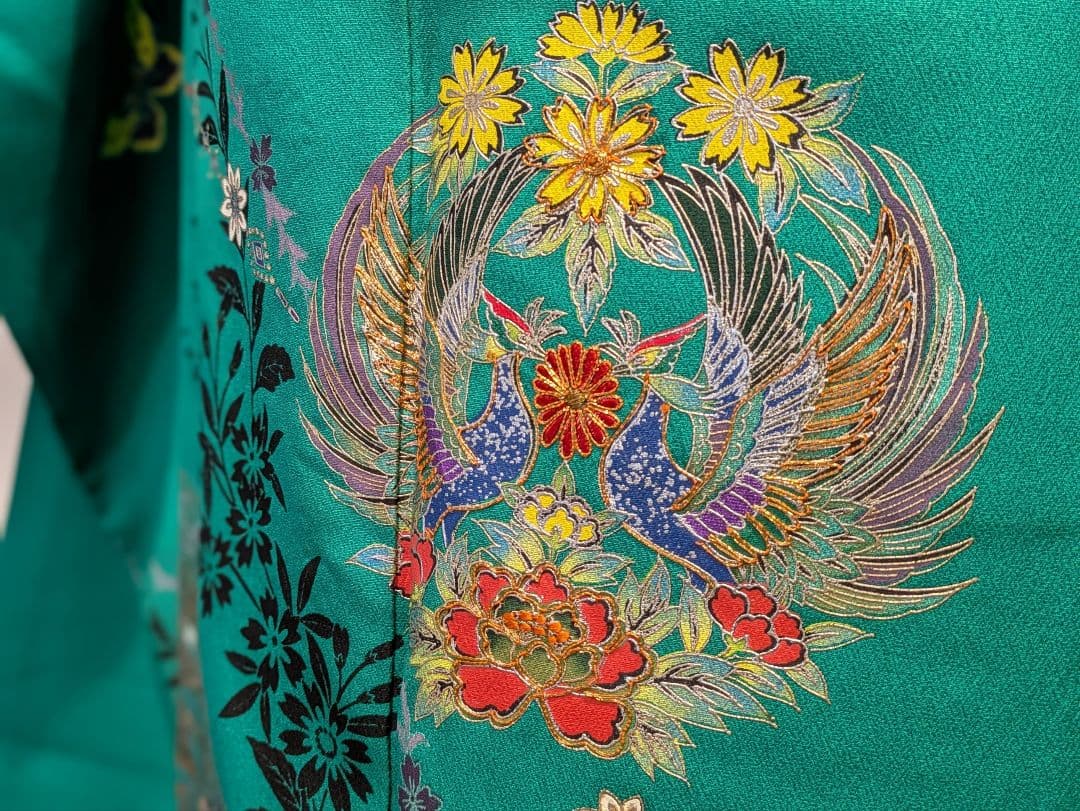 振袖フルセット 身丈164裄70 豪華振袖 金銀彩 緑 黒 更紗 逸品 成人式