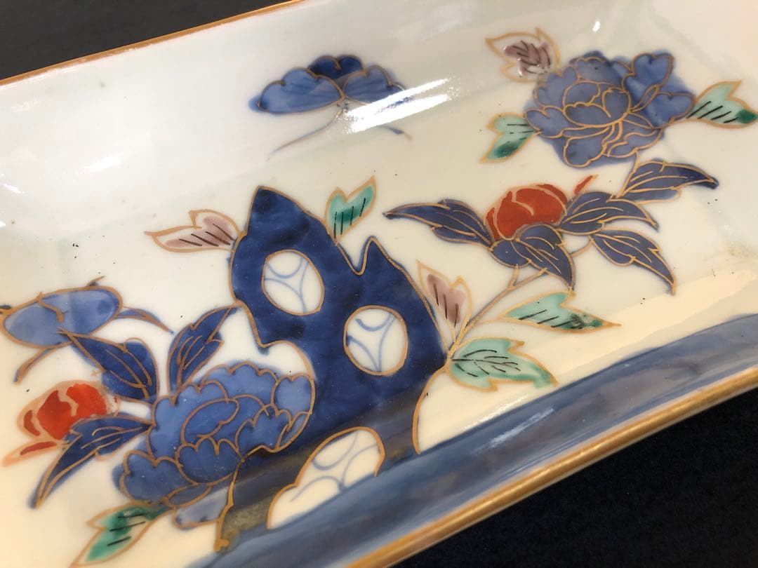 《R》伊万里 金彩色絵 長皿4客 角皿 懐石　251007あ7