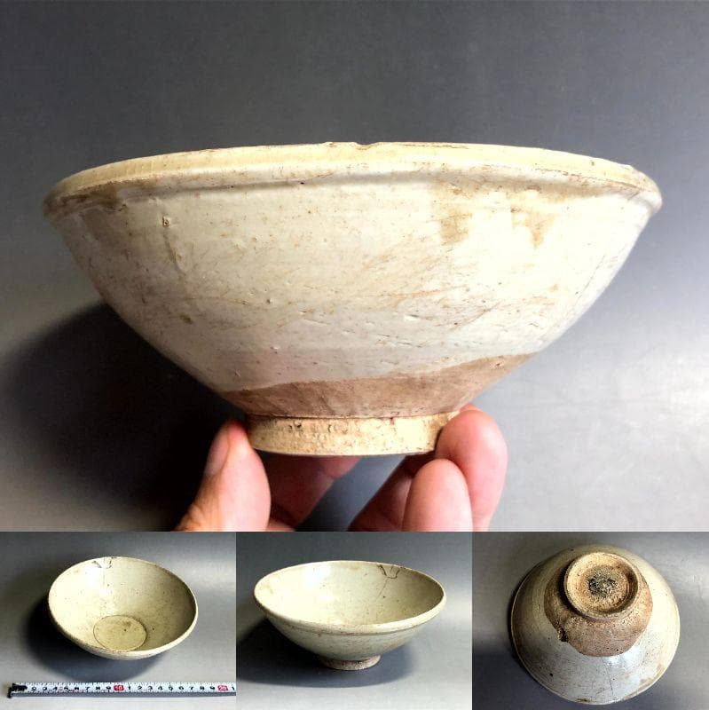 茶碗■白釉古陶粉引茶碗 江戸期抹茶碗 広口 古玩 唐物 古美術 時代物 骨董品■