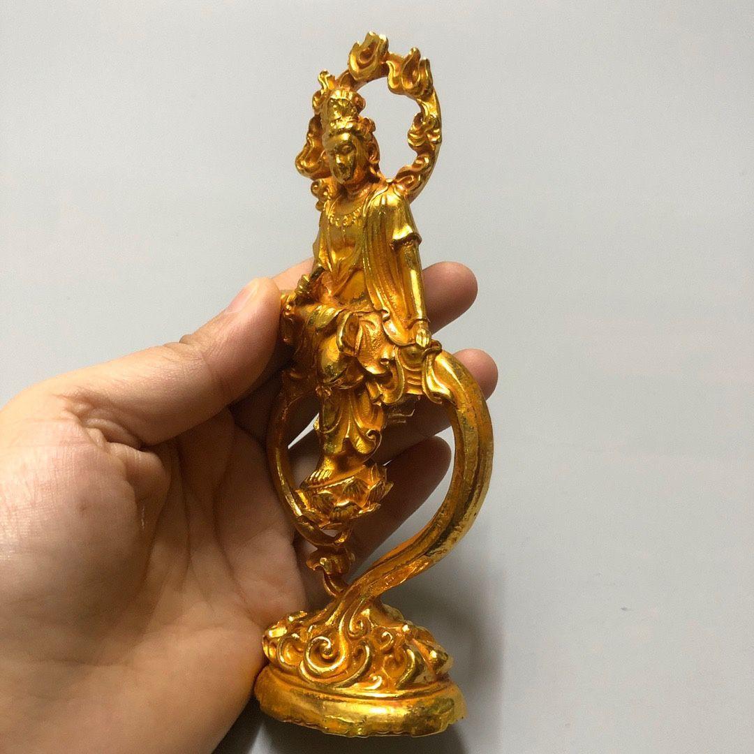 銅器 細工 自在持経観音菩薩仏像 彫刻 開運 風水 工芸品 美術品 置物