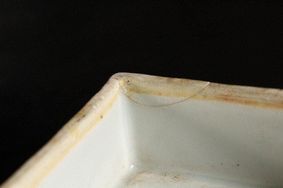中国美術 青花 草花紋 四方 香合 蓋物 茶道具伝来 清 旧家蔵出