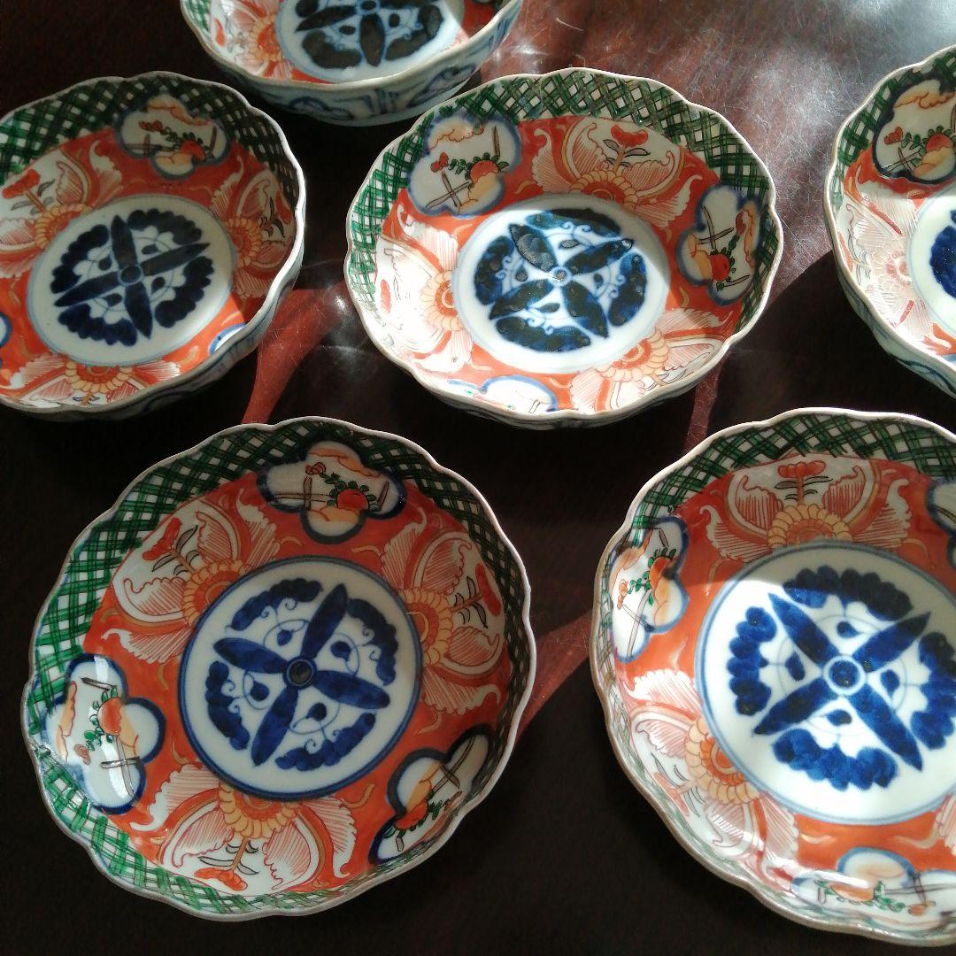 伊万里　錦膾皿　6客　15.1cm　明治～大正期