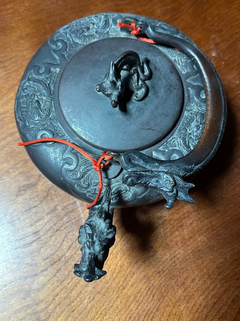 龍形彫 鉄瓶 時代物