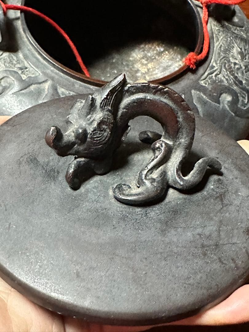 龍形彫 鉄瓶 時代物