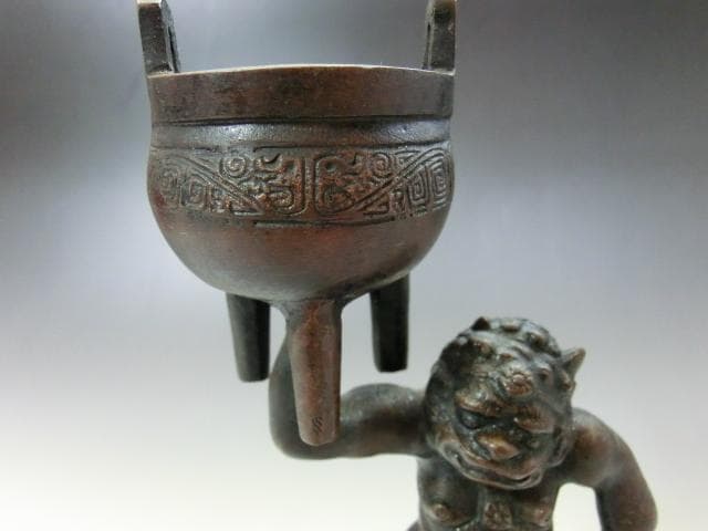 置物■古銅器 香炉 鬼立像 トロール 銅製 時代物 骨董品 オブジェ 古美術■
