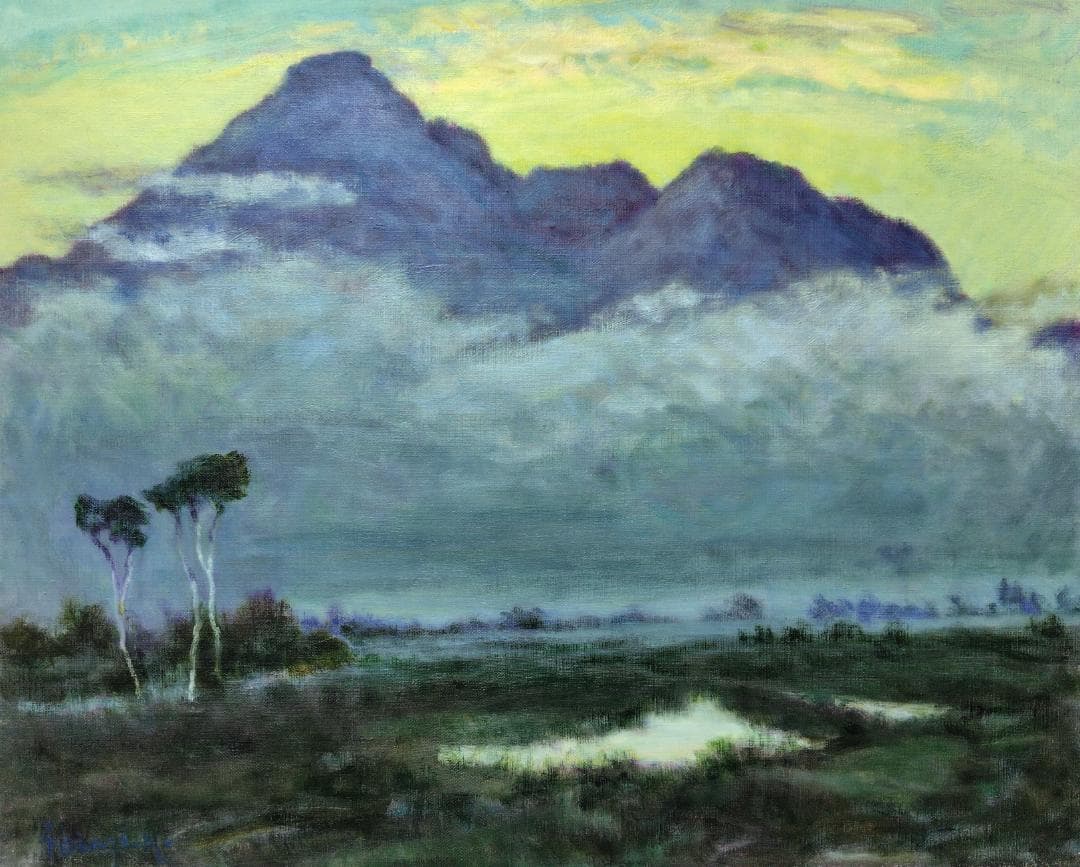 「明ける尾瀬ヶ原」2004 F15 風景画 油絵 油彩画 アート 絵画