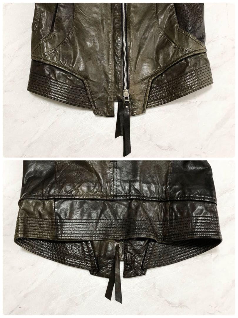 【希少】 EKAM 変形 ライダースジャケット ダブルジップ カーキ S