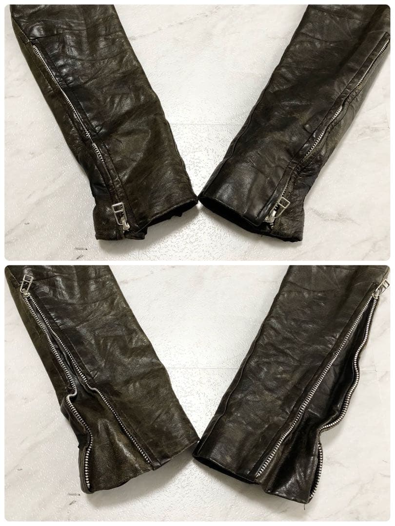 【希少】 EKAM 変形 ライダースジャケット ダブルジップ カーキ S