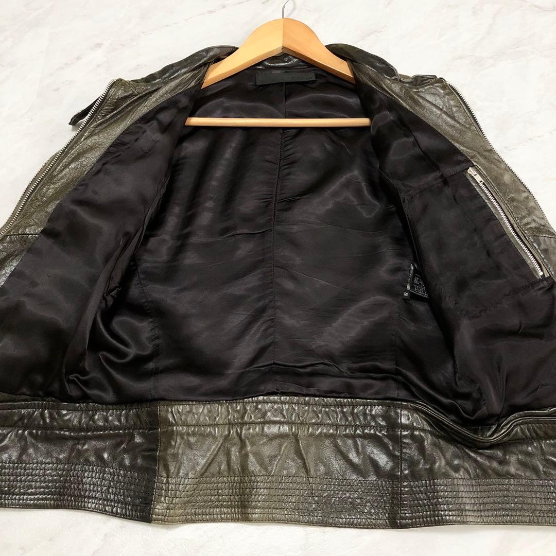 【希少】 EKAM 変形 ライダースジャケット ダブルジップ カーキ S