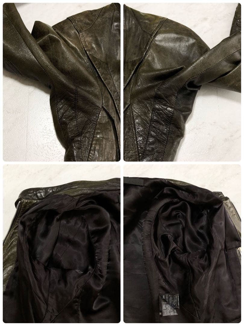 【希少】 EKAM 変形 ライダースジャケット ダブルジップ カーキ S