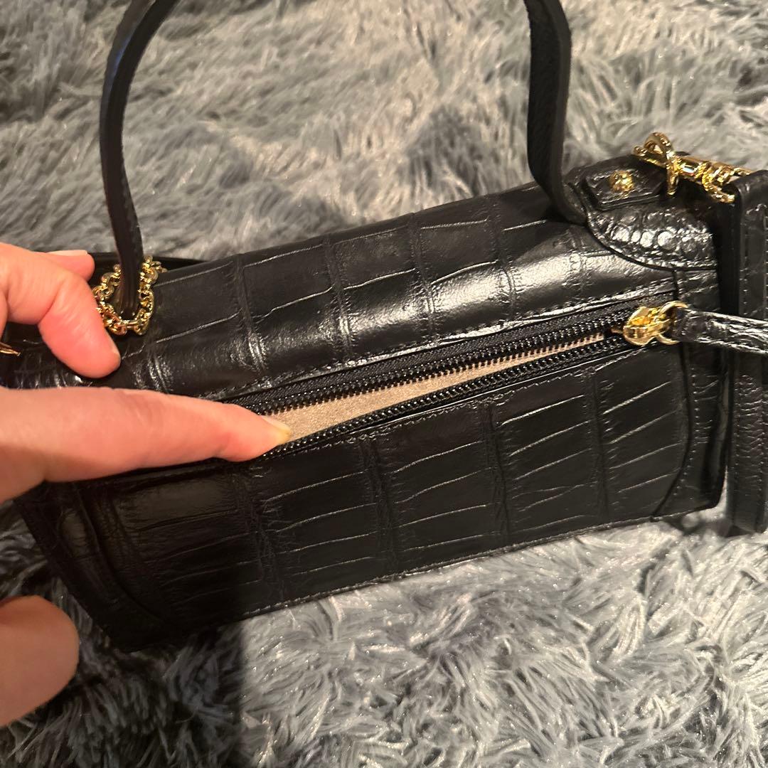 【美品】ボーグラン　クロコダイルショルダーバック　　ブラック