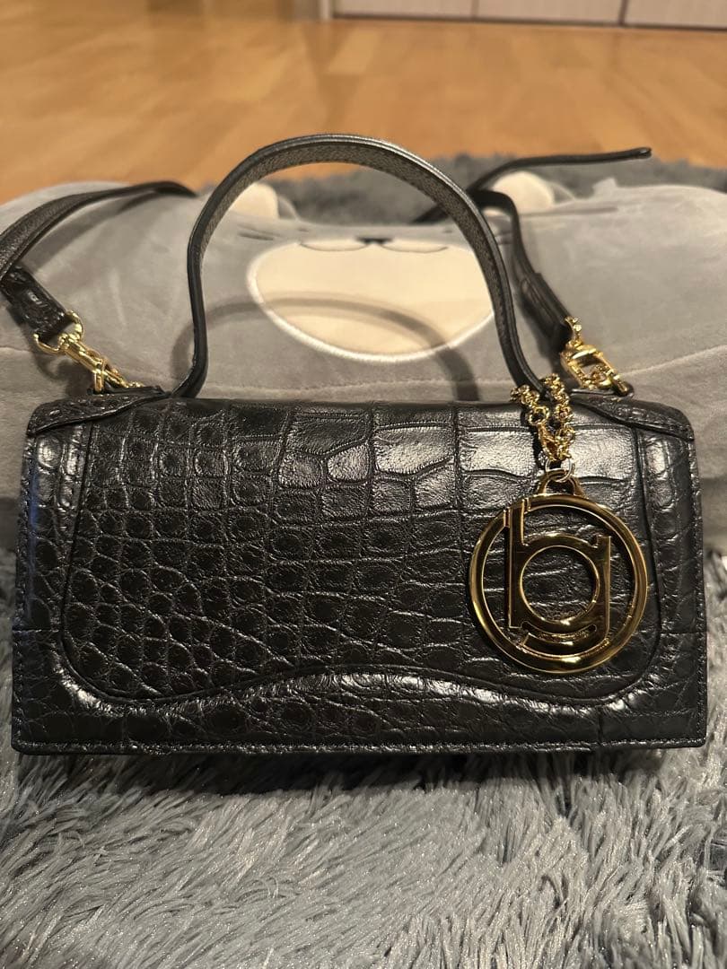 【美品】ボーグラン　クロコダイルショルダーバック　　ブラック