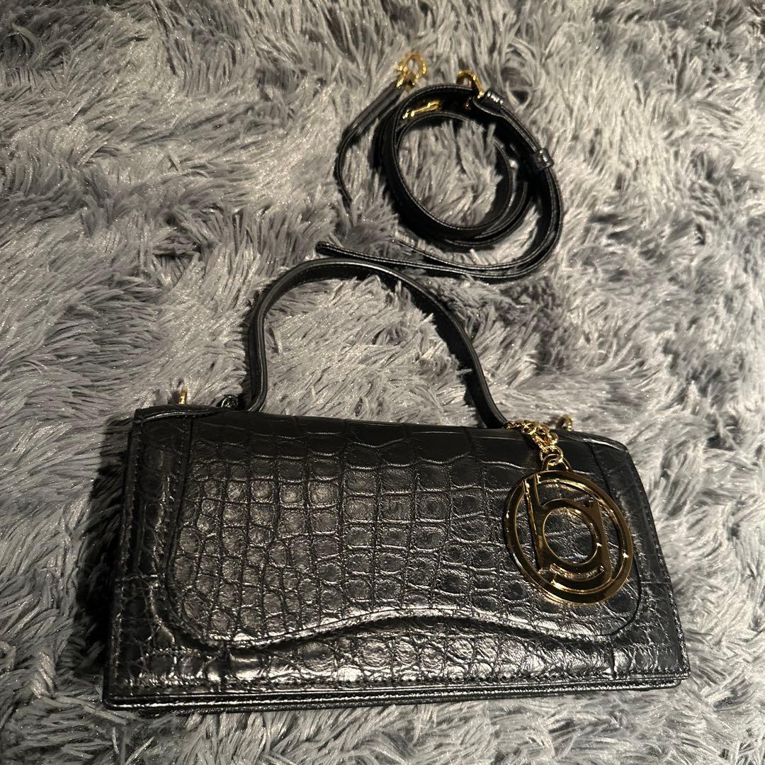 【美品】ボーグラン　クロコダイルショルダーバック　　ブラック