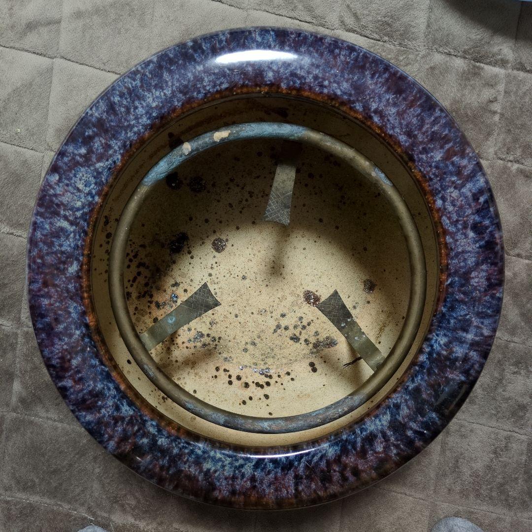 青紫色の火鉢 約38cm 五徳、火箸付き(昭和レトロ)