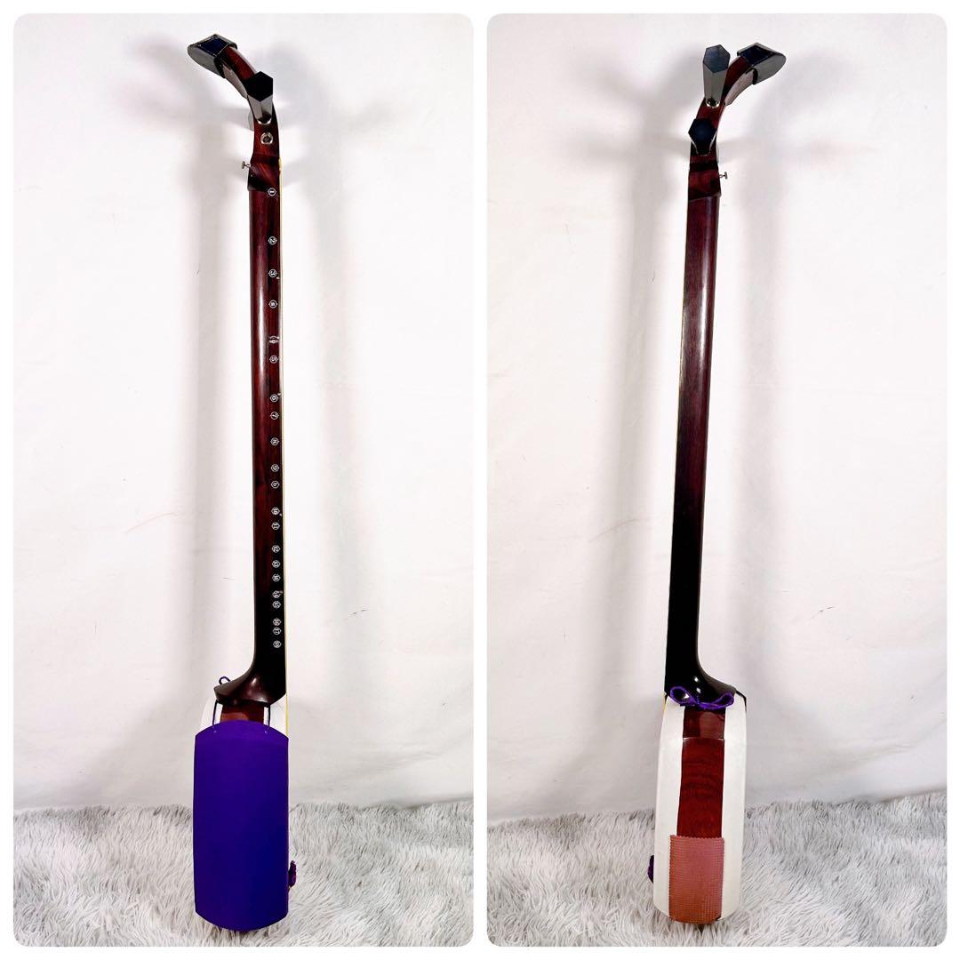 津軽三味線　紅木　太棹　東さわり付　皮やぶれなし　二本溝　天神欠けなし　合皮皮