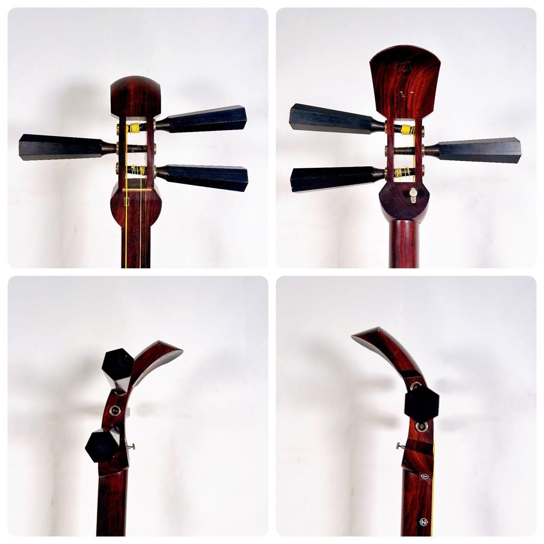 津軽三味線　紅木　太棹　東さわり付　皮やぶれなし　二本溝　天神欠けなし　合皮皮