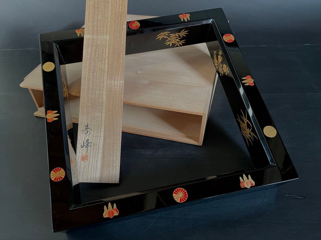 「母」 菊桐四君子蒔絵 炉縁 寿峰 共箱 茶道具 （113A①）