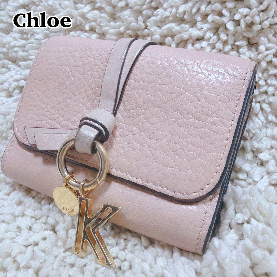 クロエ スモールトリフォールド ウォレット アルファベット 三つ折り財布 ピンク