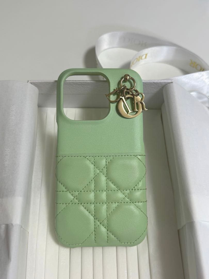 ［美品］DIOR パステルミント★iPhone15proケース