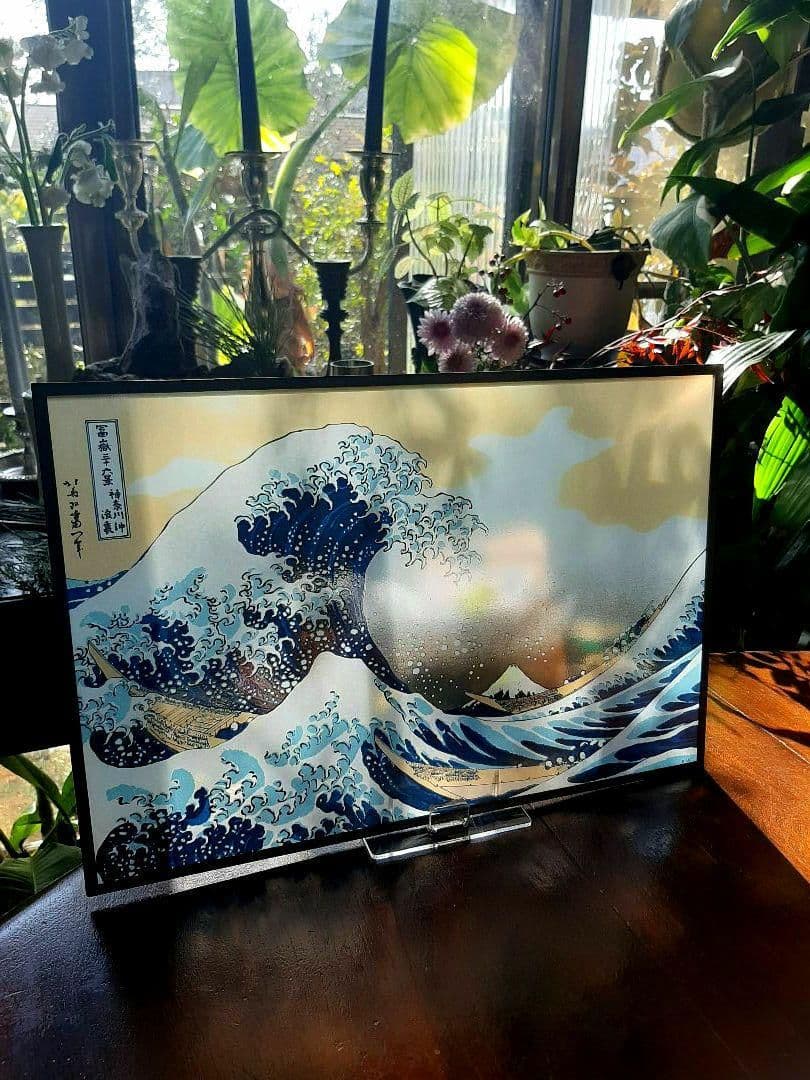 廃盤希少☆大判！富嶽三十六景 神奈川沖浪裏◇葛飾北斎 ステンドグラス　波　富士