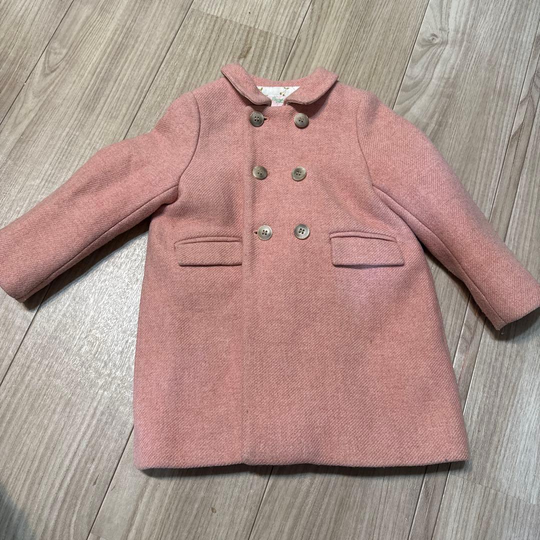 ピンク ダブルボタン ウールコート ポンポワン　 2歳、3歳用