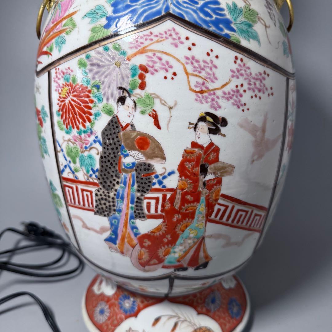 明治時代　肥碟山信甫造　ランプスタンド　高さ57cm　名品　有田焼　里帰り品