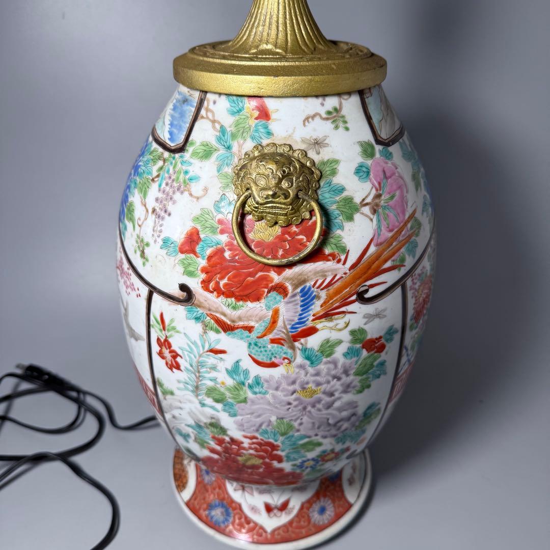 明治時代　肥碟山信甫造　ランプスタンド　高さ57cm　名品　有田焼　里帰り品