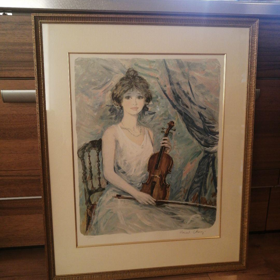 ベルナール・シャロワ　バイオリンを持つ少女　リトグラフ