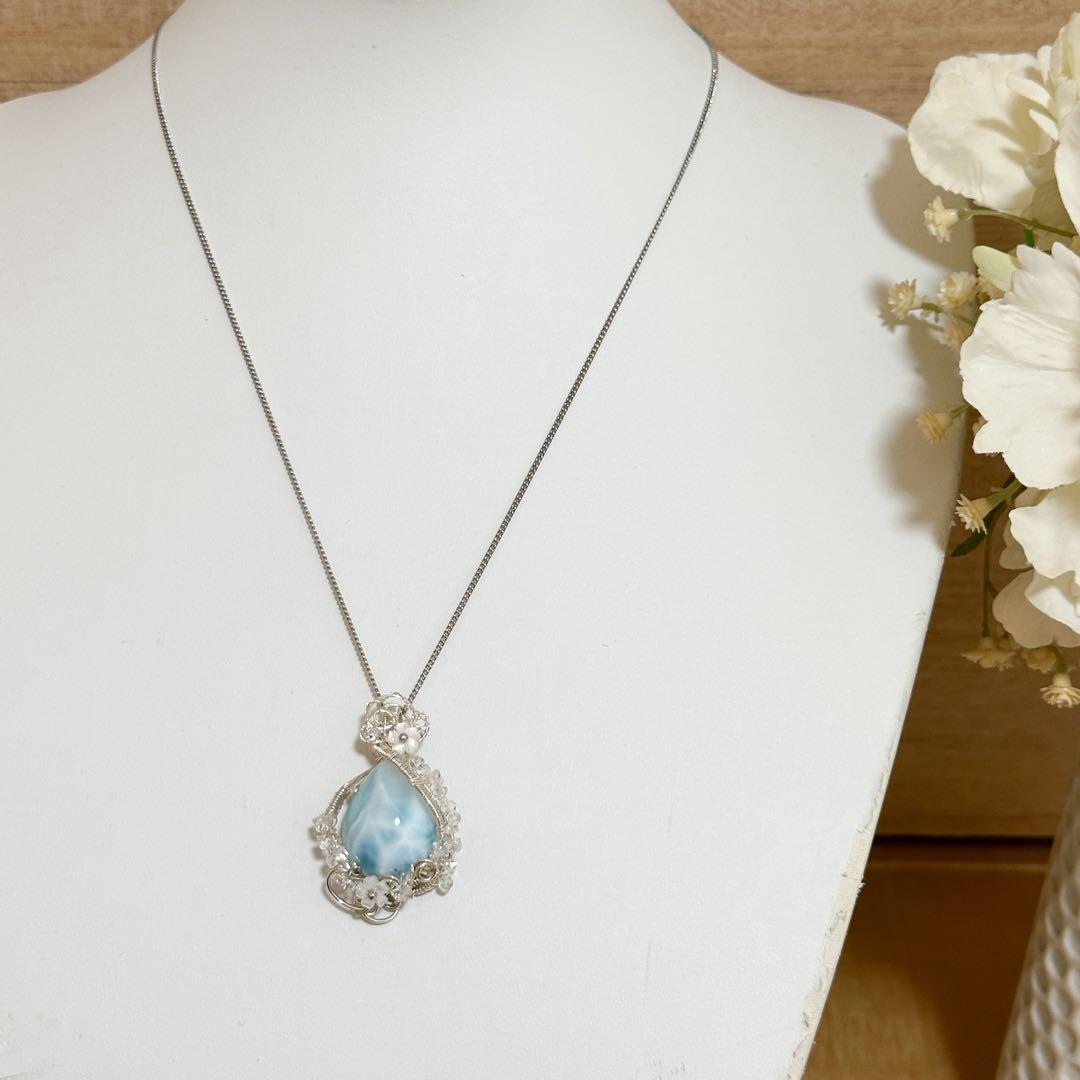 カリブ海の宝物✴︎ラリマーとクリスタルのワイヤージュエリー