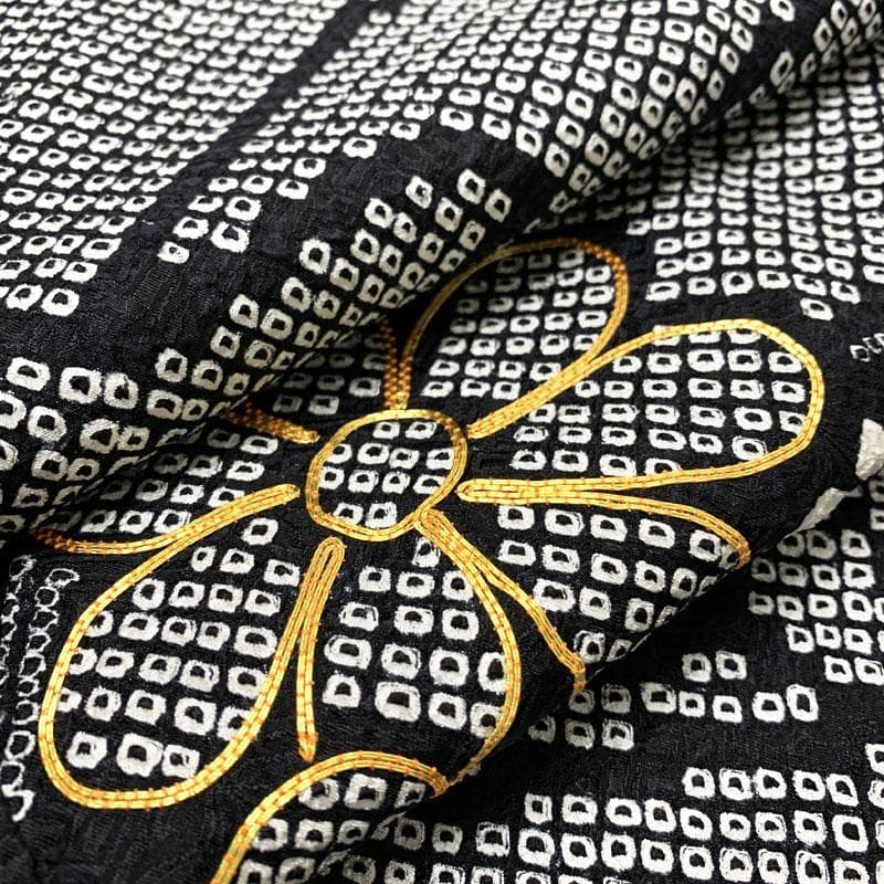 507z36☆振袖 総絞り 身幅広め 金駒刺繍 束ね熨斗 黒☆美品 成人式結婚式