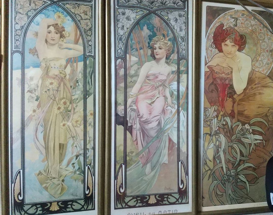 プラハ直輸入 ミュシャ 三大美人画日本未販売 絵画本 チラシのおまけ付きセット