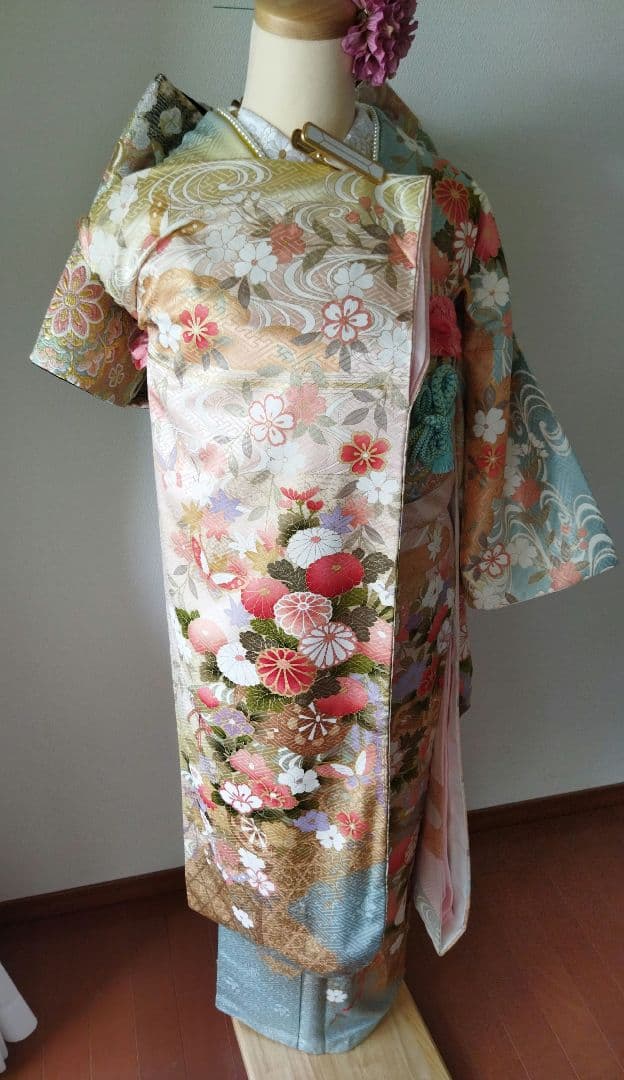 ぷたこ様　427.可憐な振袖7点セット 正絹　フルセット成人式　小田急百貨店誂製