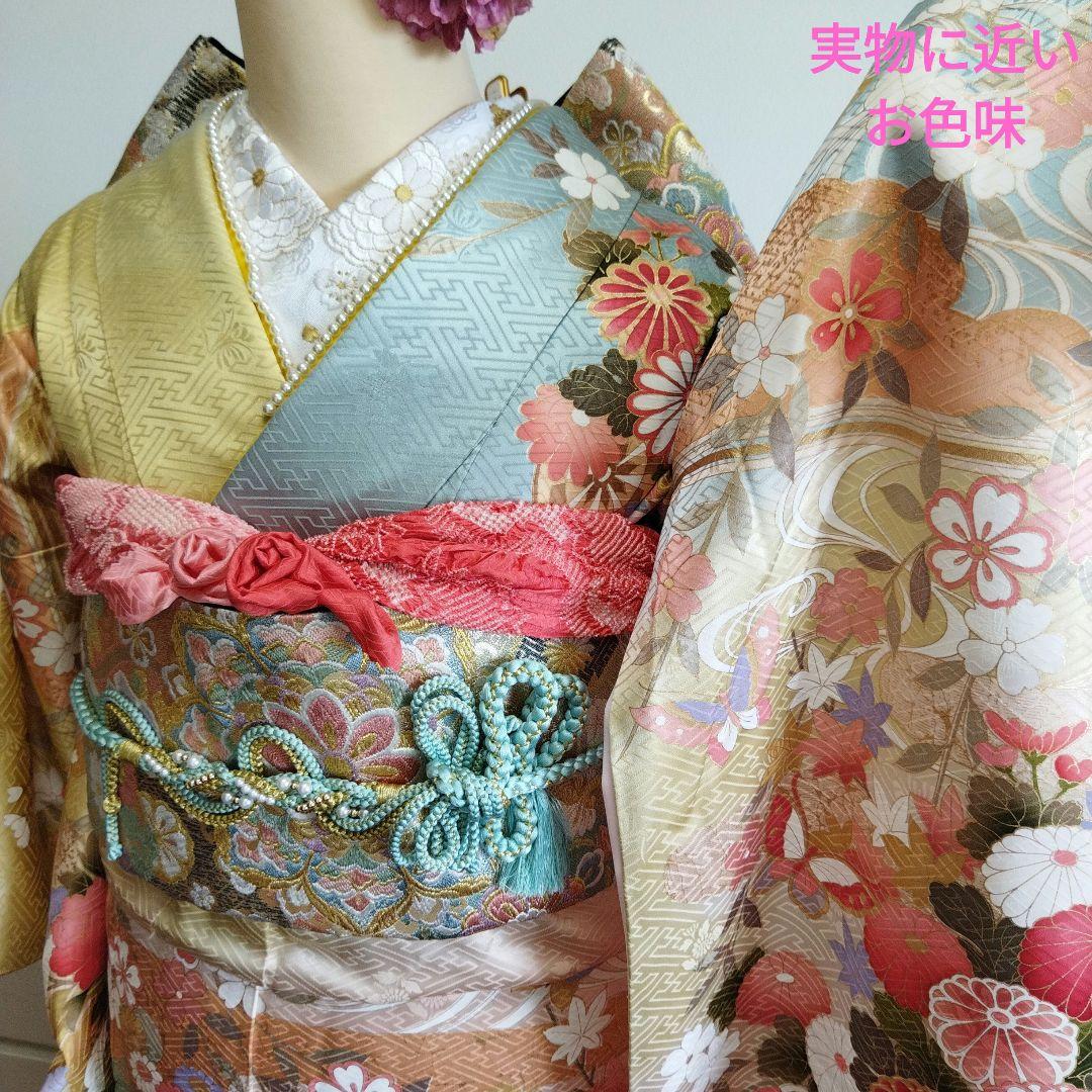 ぷたこ様　427.可憐な振袖7点セット 正絹　フルセット成人式　小田急百貨店誂製